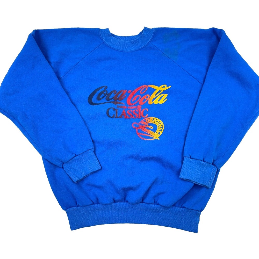 Vintage‎ Coca Cola Sweatshirt Men Medium Blue Crew Neck Sweater Coke 80s 90s